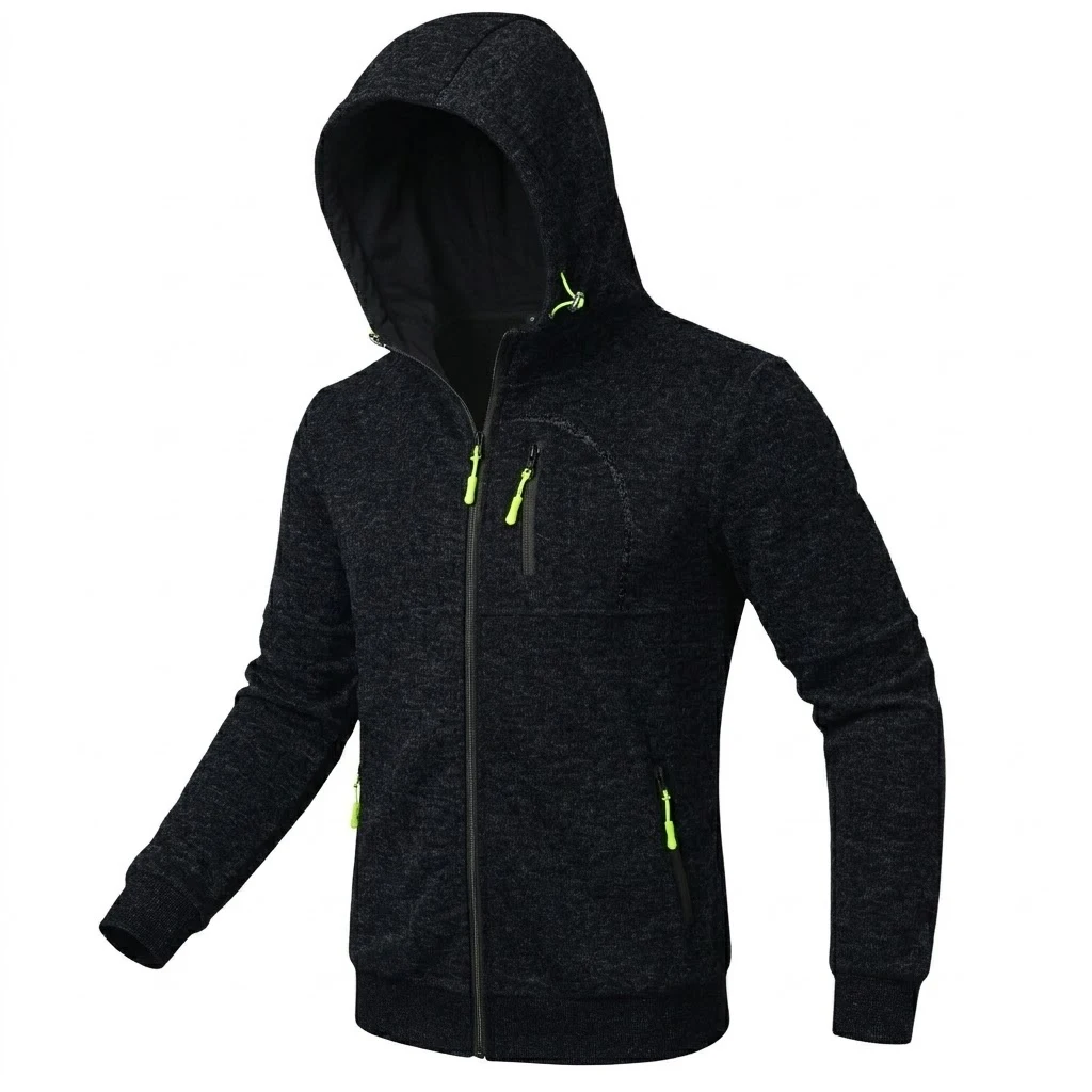 Herren Outdoor Zip Hoodie Lässiger Fleece-Sweatshirt Langarm Winter Warme Strickjacke Mantel mit Mehreren Reißverschlusstaschen Oberbekleidung – Detail 10
