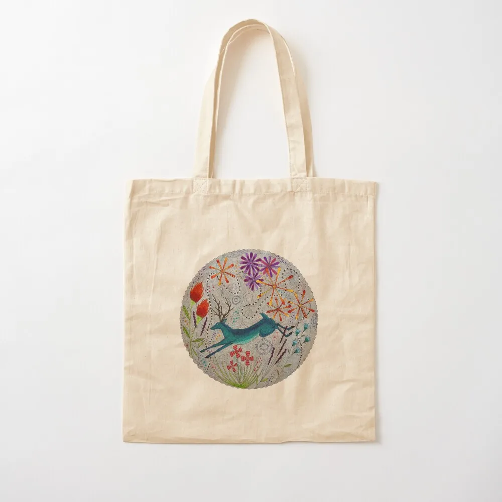 Blue Deer Jumping for Joy! Tote Bag Canvas Portable shopping bag Women's shopper Women's bags
