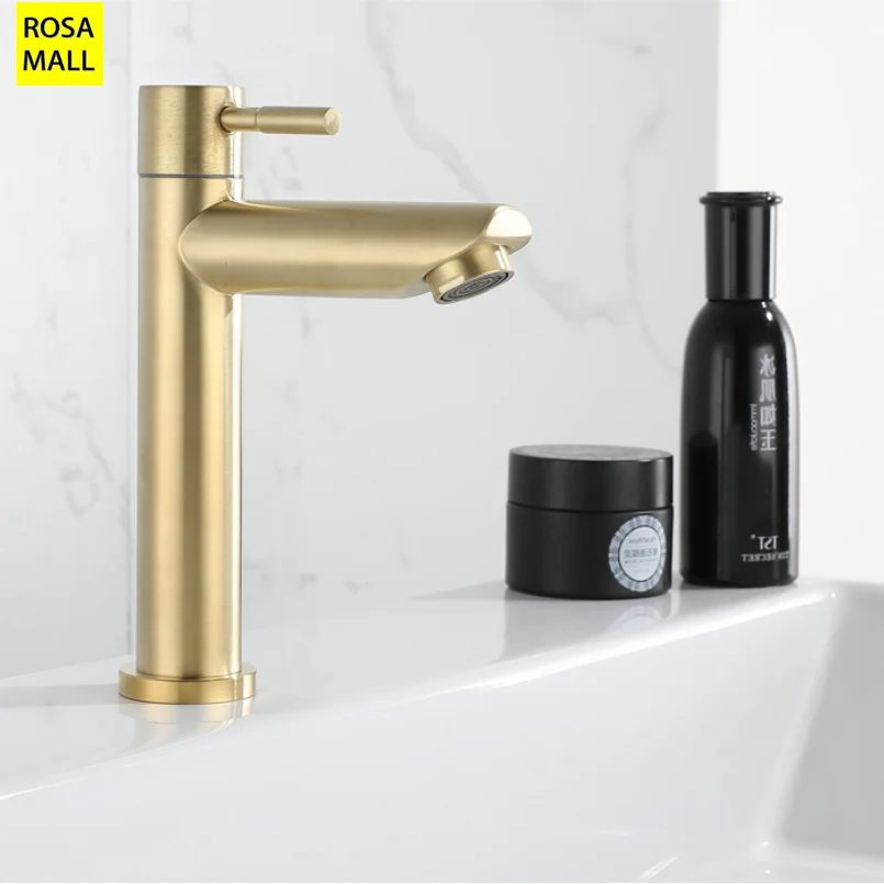 

Brushed Gold Basin Faucet Single Cold Water Faucet Stainless Steel Waterfall Bathroom Sink Tap Washbasin Tap Gold Accessories
