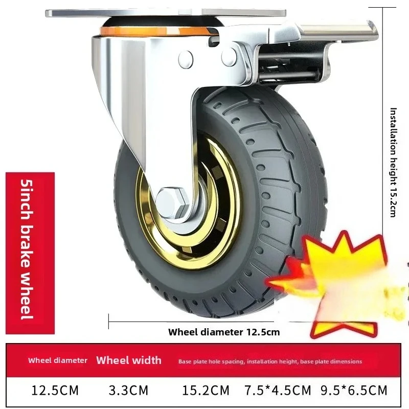 1 STKS Universele Zachte Rubberen Meubelwielen met Eenrichtingsstille Remwiel 3/4/5 Inch voor Bureau Karren