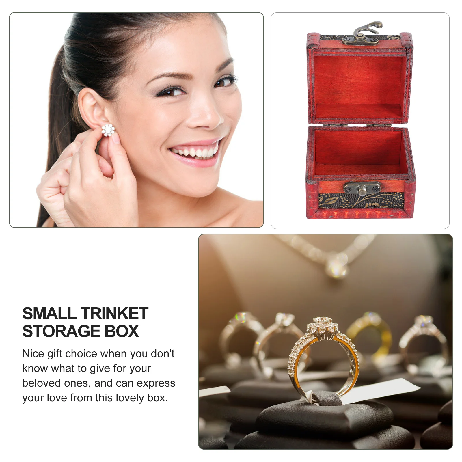 

Wood Jewelry Box Small Trinket Storage Box Vintage Style Wooden Organizer Jewelry Holder for Rings Earrings Memory Keepsake