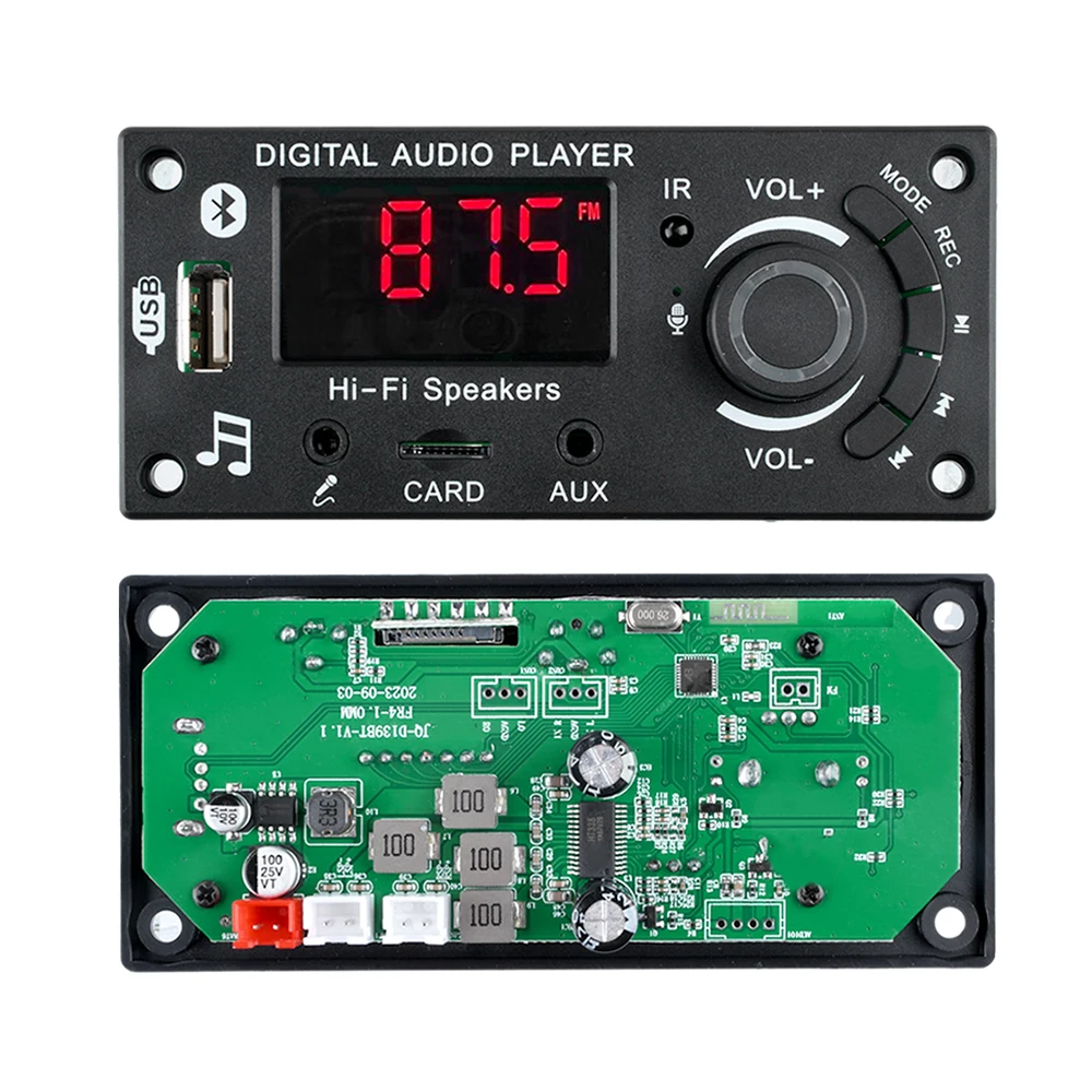 MP3 Decoder Board Audio Amplifier Board 2 * 50W Bluetooth Car Audio Motherboard With Radio Microphone Socket Recording DC5-25V