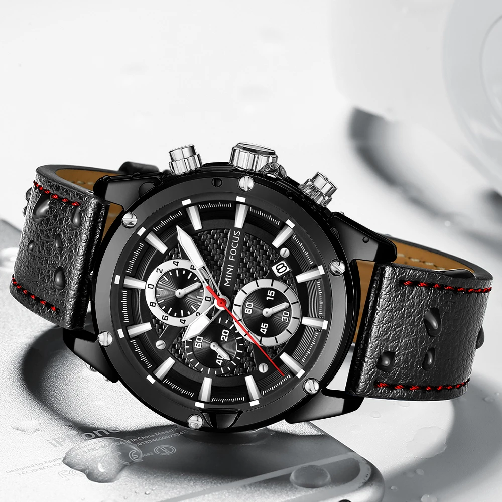 

MINI FOCUS Casual Sport Watches for Men Top Brand Luxury Military Leather Wrist Watch Man Clock Fashion Chronograph Wristwatch