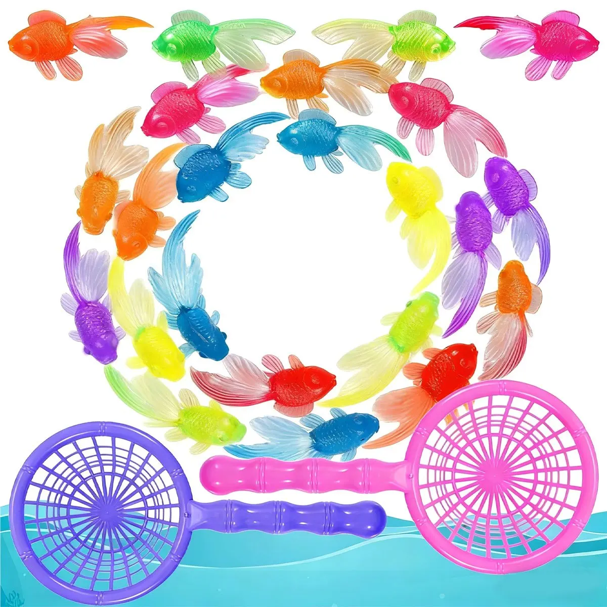 10pcs Floating Fake Goldfish Set with Net - Realistic Plastic Water Decor for Indoor/Outdoor, No Battery Summer Pool Party ZSY