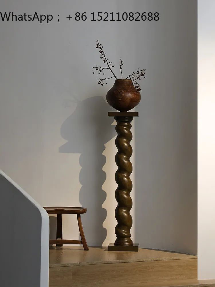 SCY medieval base spiral sculpture table pillar landing wabi sabi art ornament retro column decoration