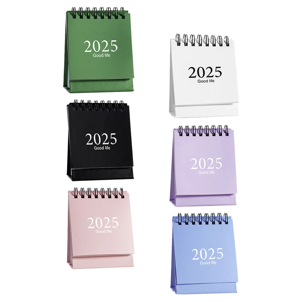 6 ชิ้น 2025 ปฏิทินตั้งโต๊ะ Weekly Planner บันทึกเวลารายปีดิจิตอลนาฬิกา Mini ตารางรายวันเหล็กยืนพลิก Office