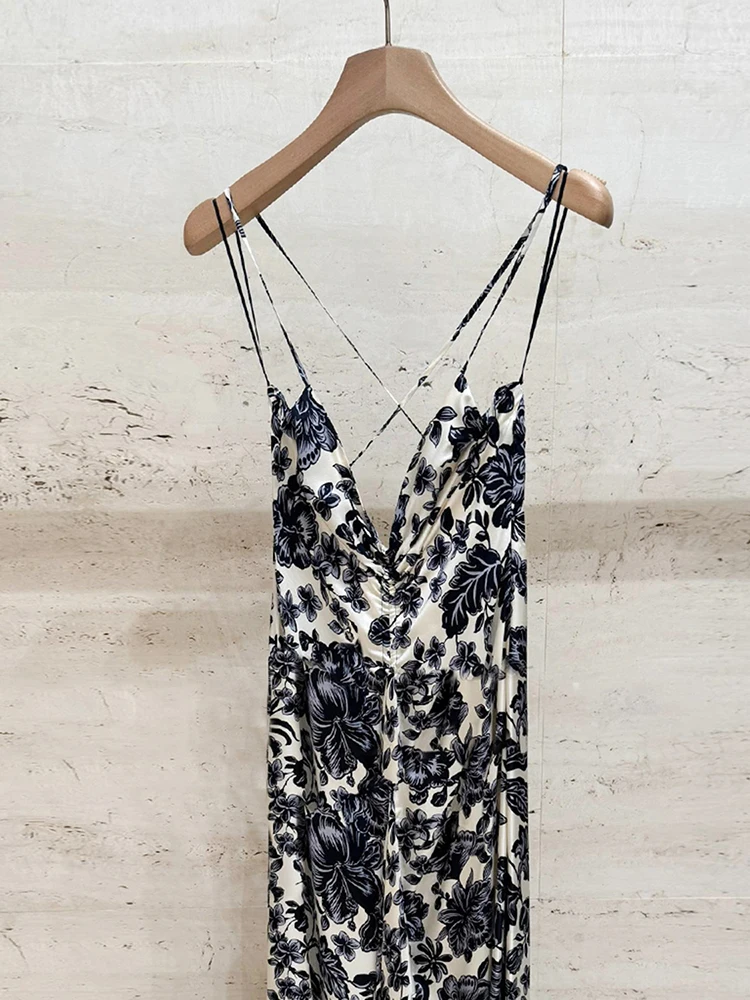 

S Home South Oil High End Women's V Ne Bal Print Strapl Dr Spring Summer Autumn Seasonal Holiday Sle Long a Li...