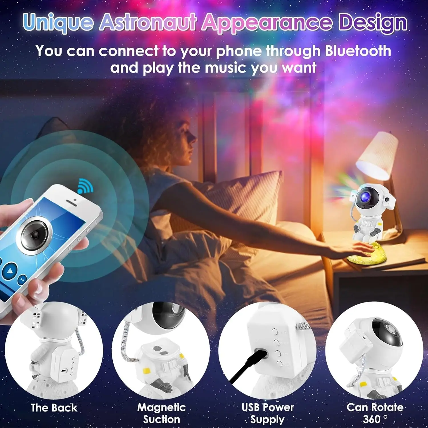 Astronaut Galaxy Projector, Star Projector Night Light with Music, Remote Control , for Bedroom, Kids, Gifts, Party