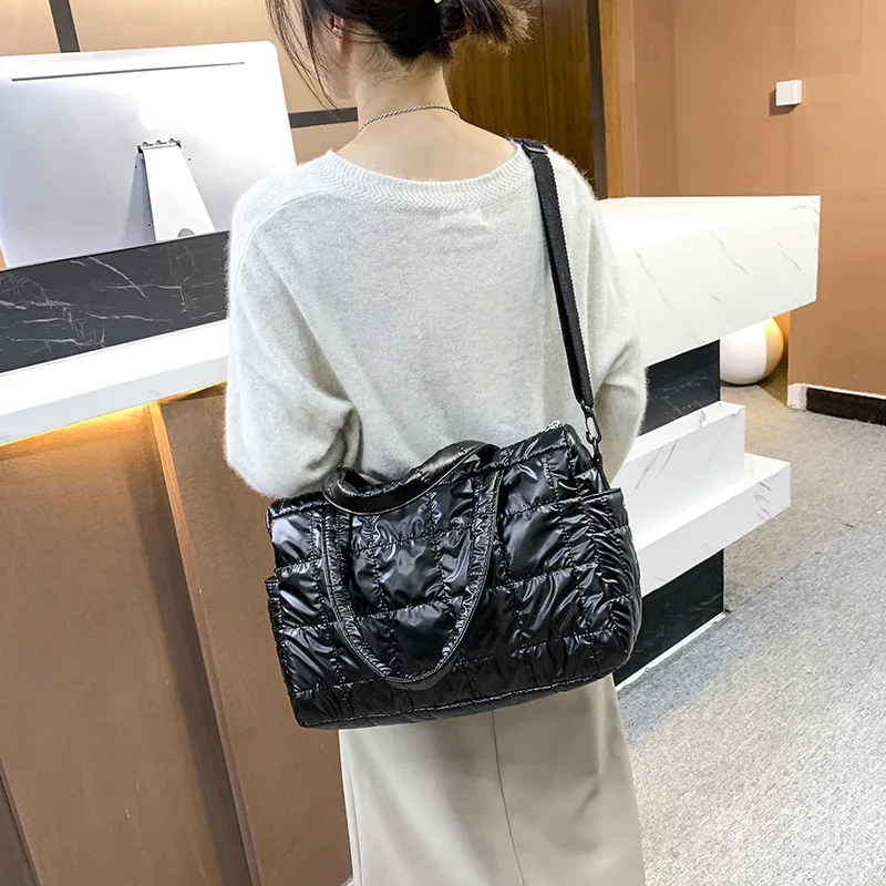 Yogodlns Luxus Raum Gepolsterte Baumwolle Handtasche Große Kapazität Schulter Tasche Wasserdichte Nylon Tasche Reise Unten Umhängetasche Geldbörse Bolsa – Detail 11