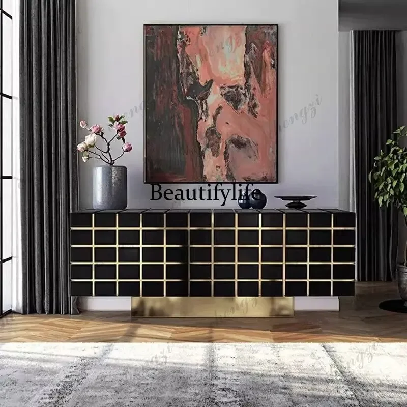 Floor-to-ceiling solid wood paint dining side cabinet high-end, living room TV cabinet Italian minimalist entrance cabinetN138