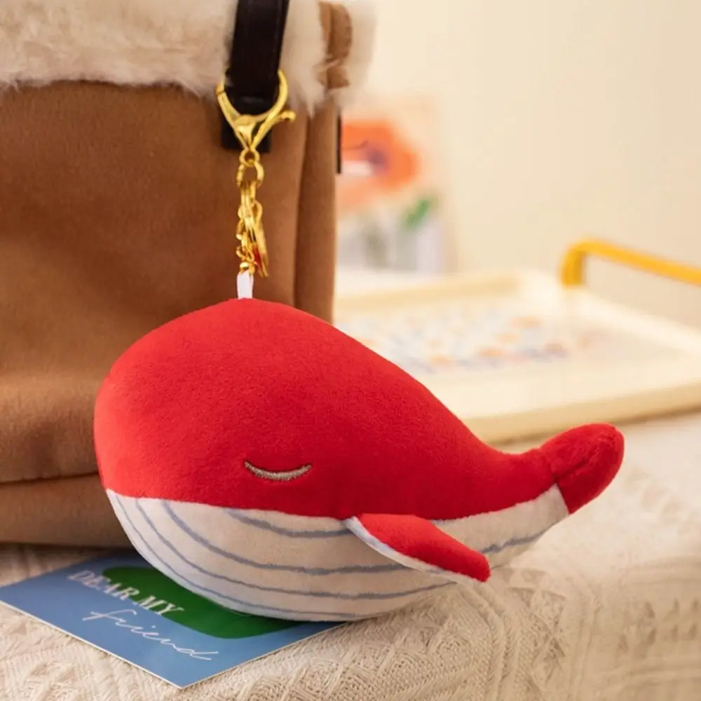 Kawaii PP Cotton Plush Whale Keychain Fluffy Collection Animal Whale Small Pendant Ins Simulation Whale Plush Toy Birthday Gift