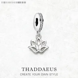 Fashion White Lotus Flower Dangle Charm 925 Sterling Silver Pure Pendant Women Girls Jewelry Gifts