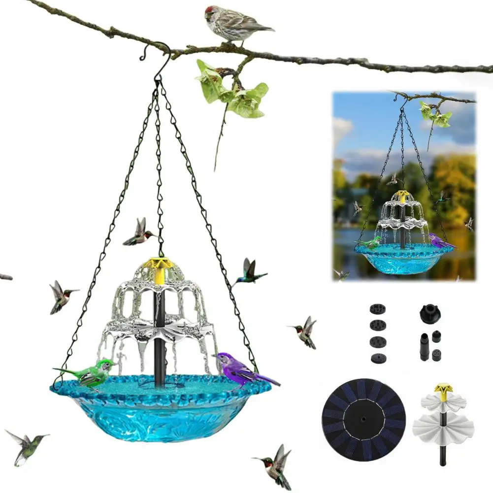 Hanging Bird Bath Solar Fountain Bird Bath Cascade Fountain Bird Bath 3-tier Solar Water Fountain Hanging Hummingbird for Birds