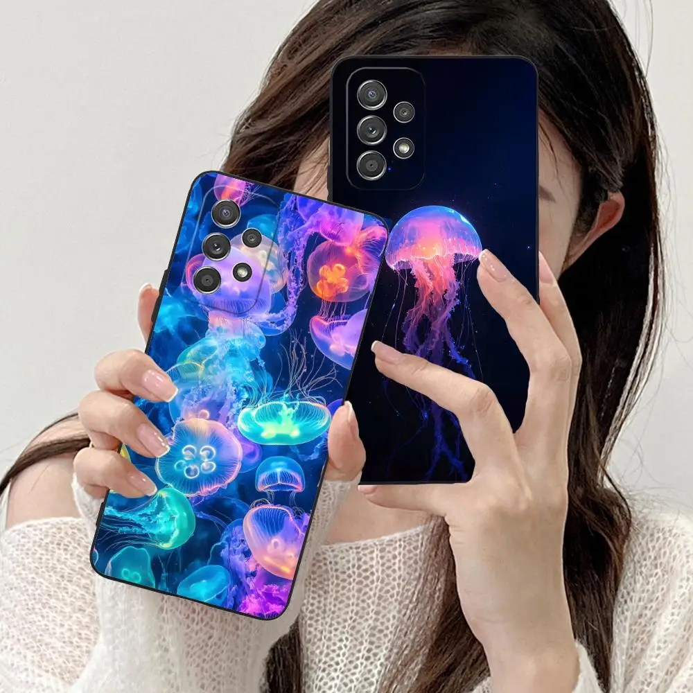 Funda de teléfono de neón con medusas de colores para Samsung Galaxy A73 72 71 70 56 55 54 53 52 36 35 34 23 16 15 5G Color protector de lujo