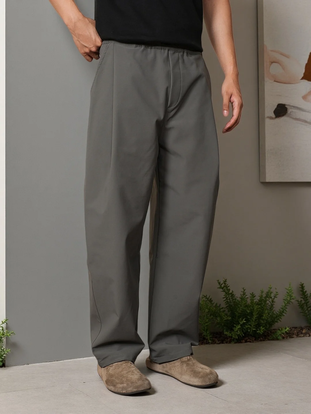 

Spring Autumn Double Bend Knife Wide Leg Casual Trousers Faionable Men's Elastic Pants Comfortable Loose Fit Straight Tube