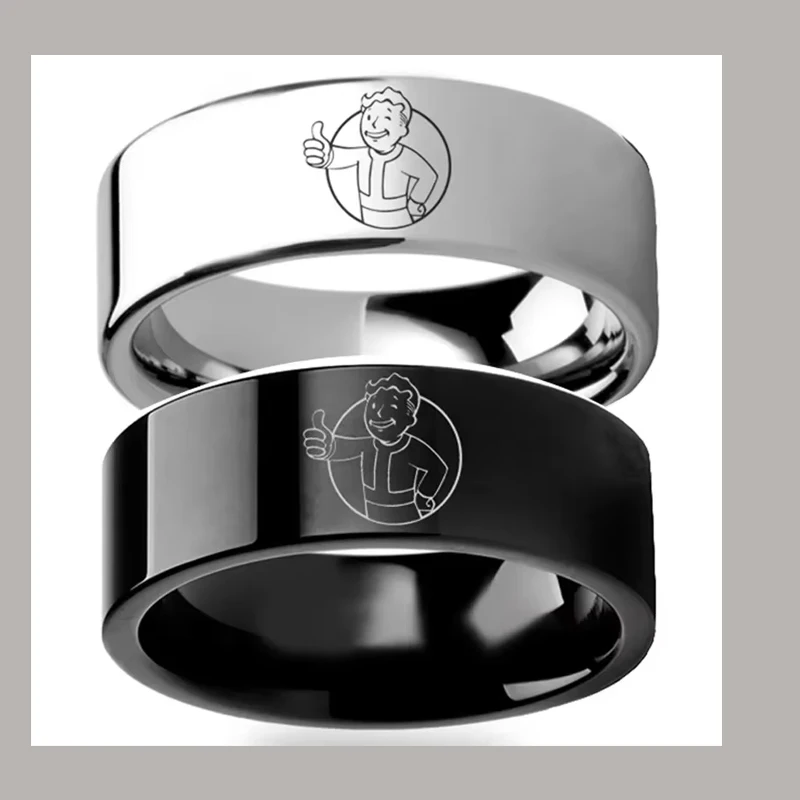 Fallout 4 Vault Boy Vault-Tec Mascot Ring Men 6mm Titanium Stainless Steel Black Lovers Ring Men Fallout Fans Gift Rings Women