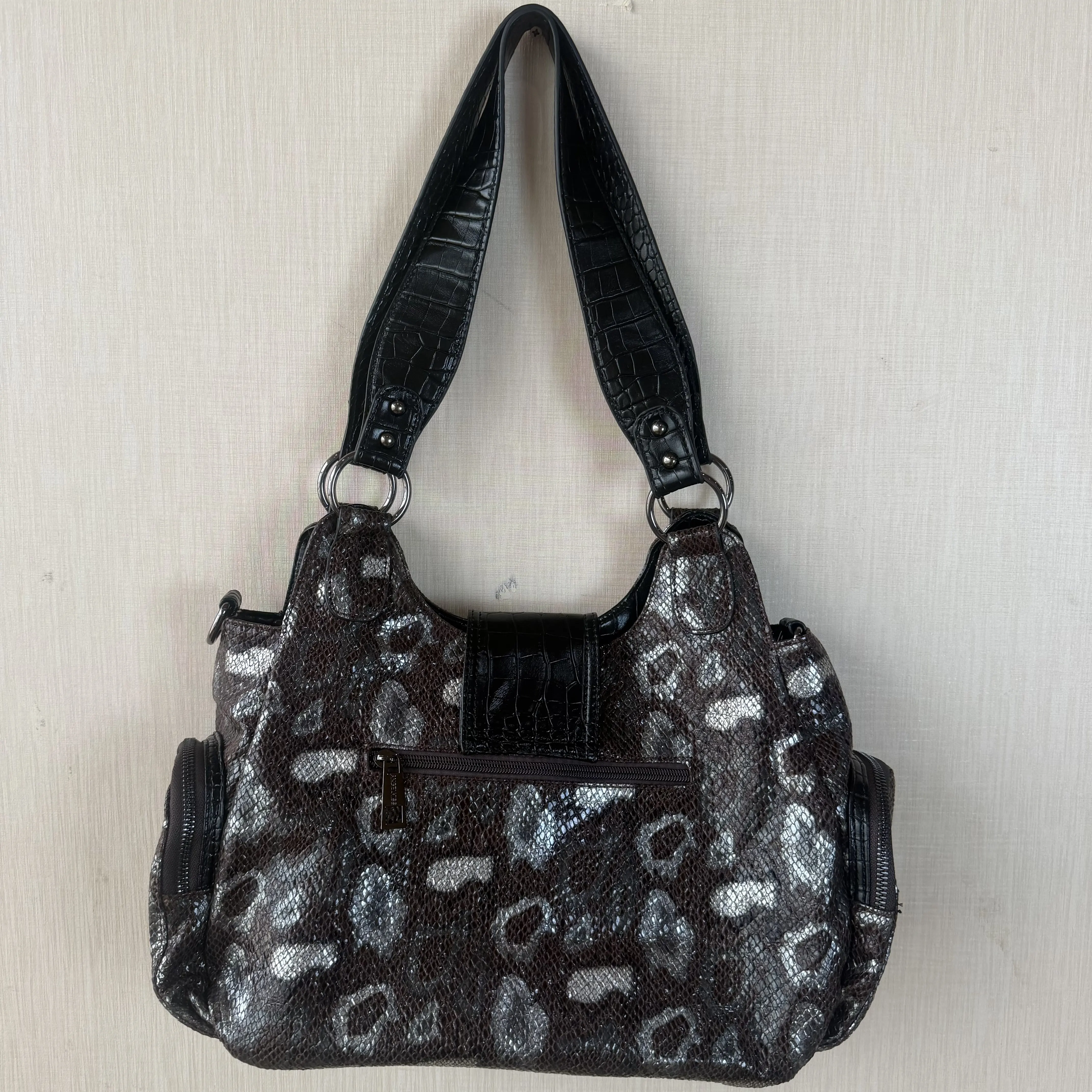 Y2k Subculture Punk Wind Snake Pattern Locomotive Bag Millennial Hottie Black Rivet Pocket Shoulder Crossbody Armpit Bags Woman