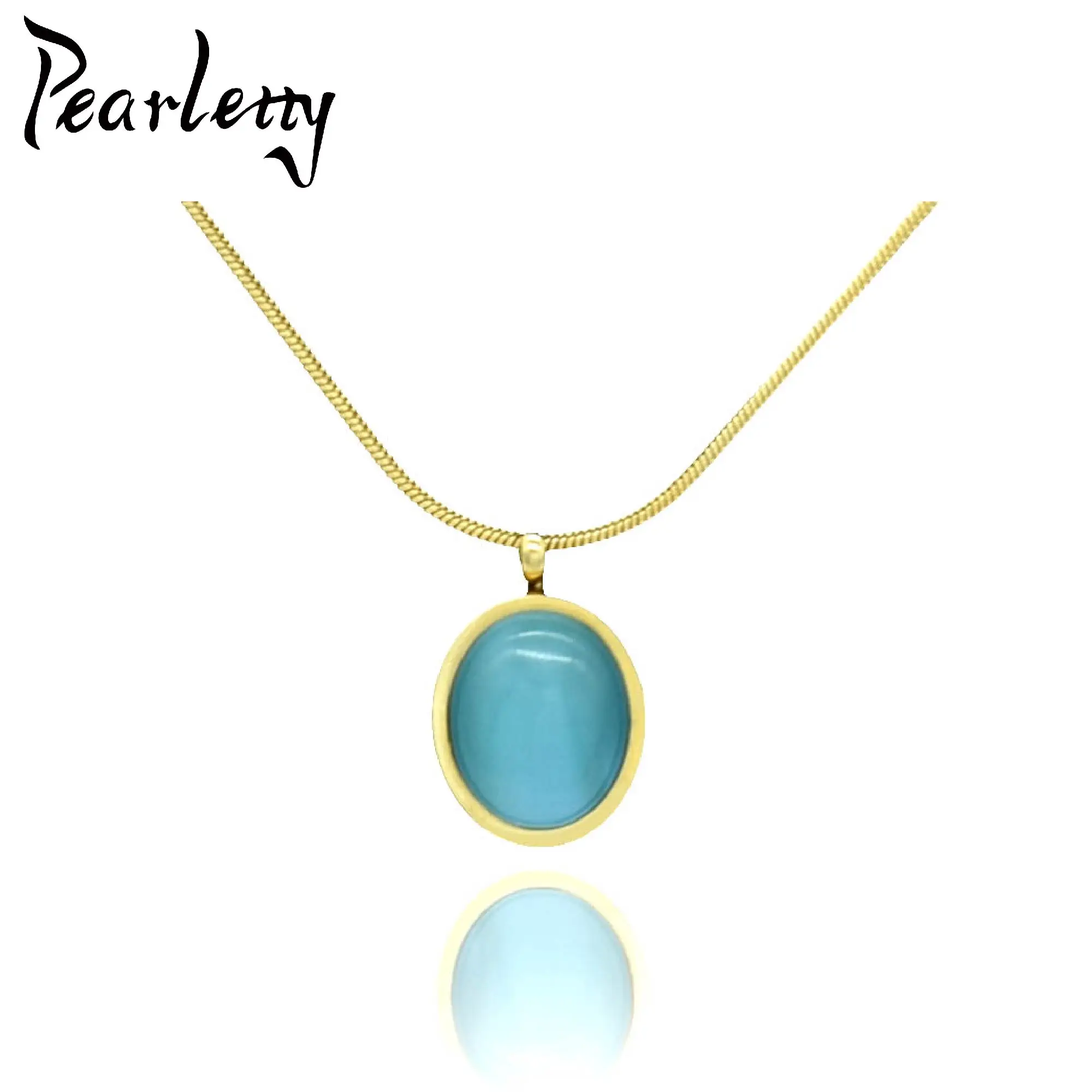 

18K Gold Plated Oval Aquamarine Pendant Necklace Round Snake Chain Necklace Dainty Blue Crystal Choker