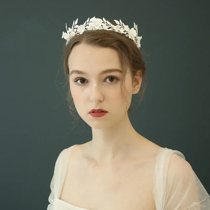 

Bridal Flower Headband, Prom Tiara, Wedding Hair Accessories, Bride Handmade Hair Ornaments, Female Crystal Headdress, Silver Co