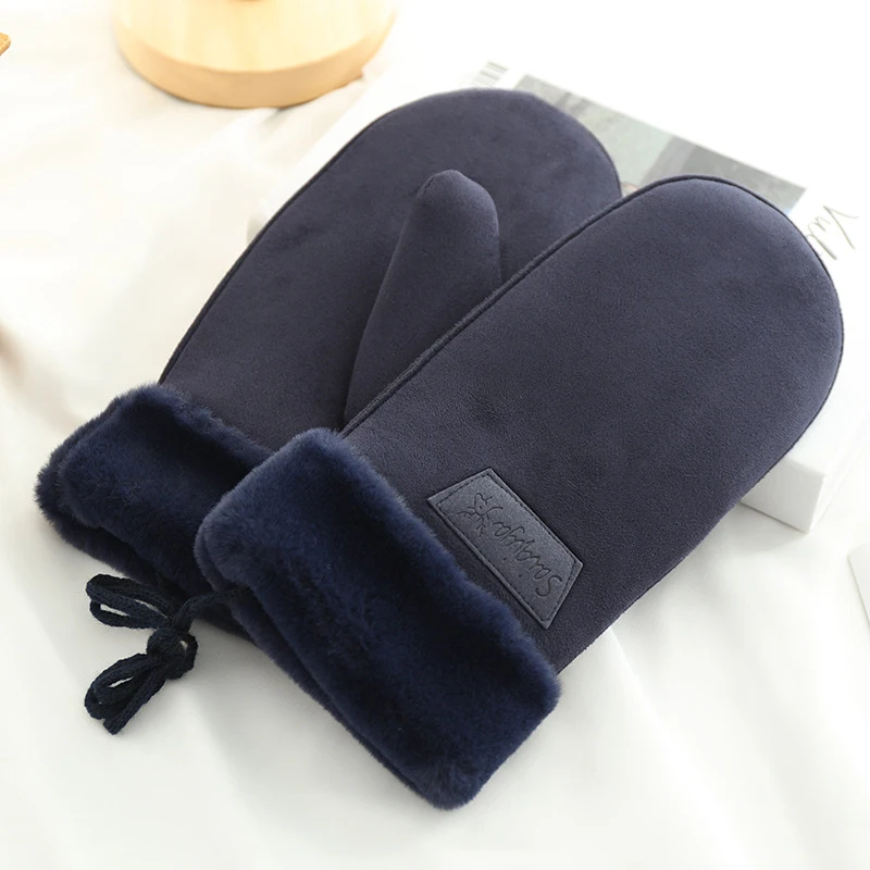 Winter Women Keep Warm Thickened Fleece Suede Halter Gloves Cute Lovely Sweety Cold Protection Mittens