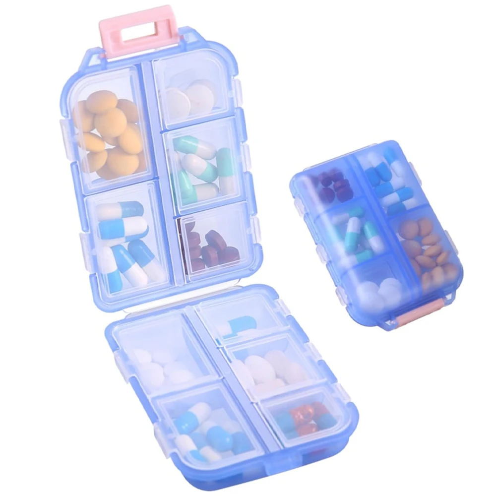 10 مقصورات منظم حبوب السفر، صندوق تخزين حبوب الدواء المحمول، حاوية حبوب منع الحمل اليومية أو محفظة زيت السمك