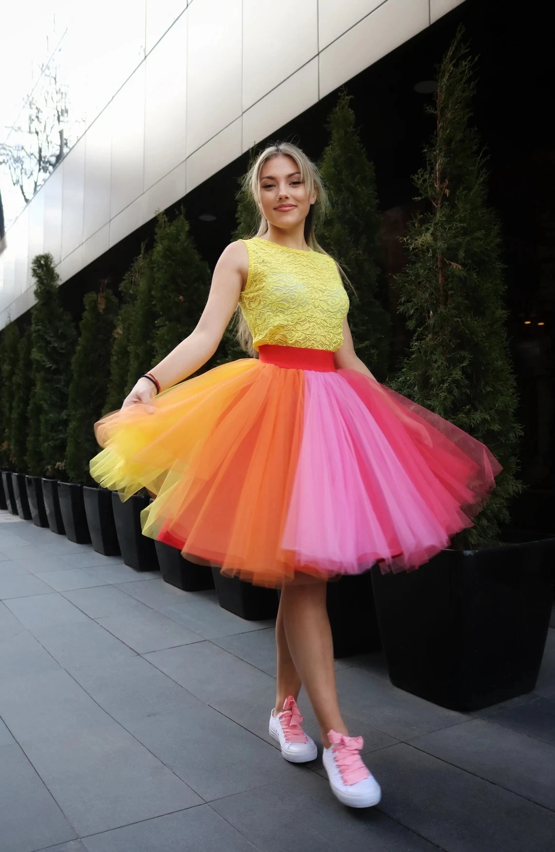 BABYONLINE Rainbow Skirts 5 Layers Tulle Petticoat Multicolored Tutu Bachelorette Party Colorful Halloween Costumes Casual