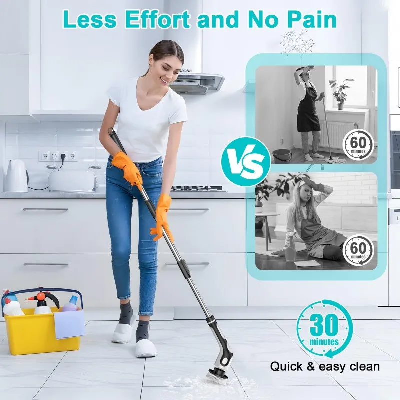 Voice Controlled Multifunctional Electric Mop, Electric Rotating Cleaning Brush With,Dry& Wet Mopping-9 Brush Heads-A54Q
