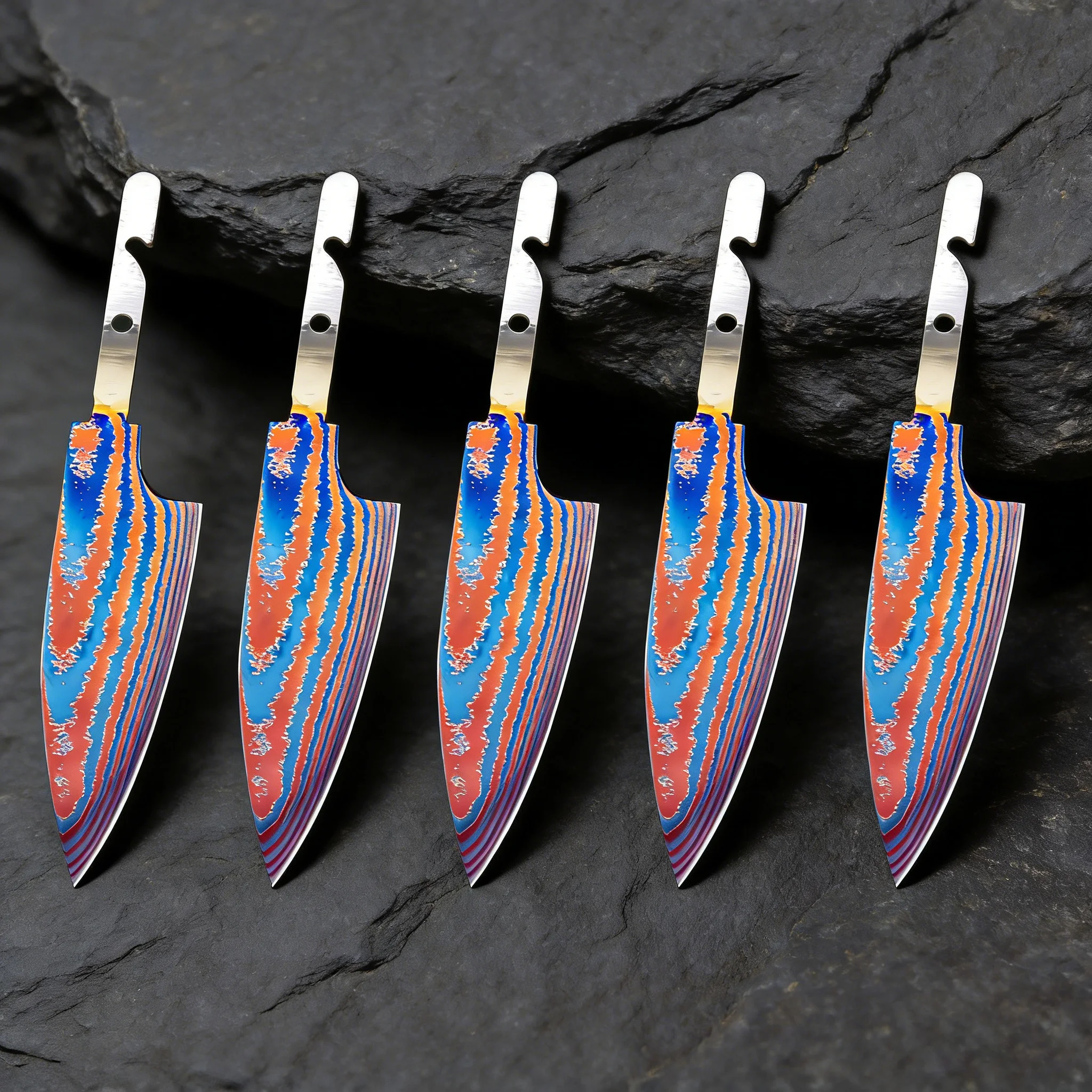 

1/2/3/4/5 шт., Ножи для фруктов, заготовки клинков для кухонных ножей DIY ручной ковки из титанового дамасского тимаска, без рукоятки, кухонные принадлежности