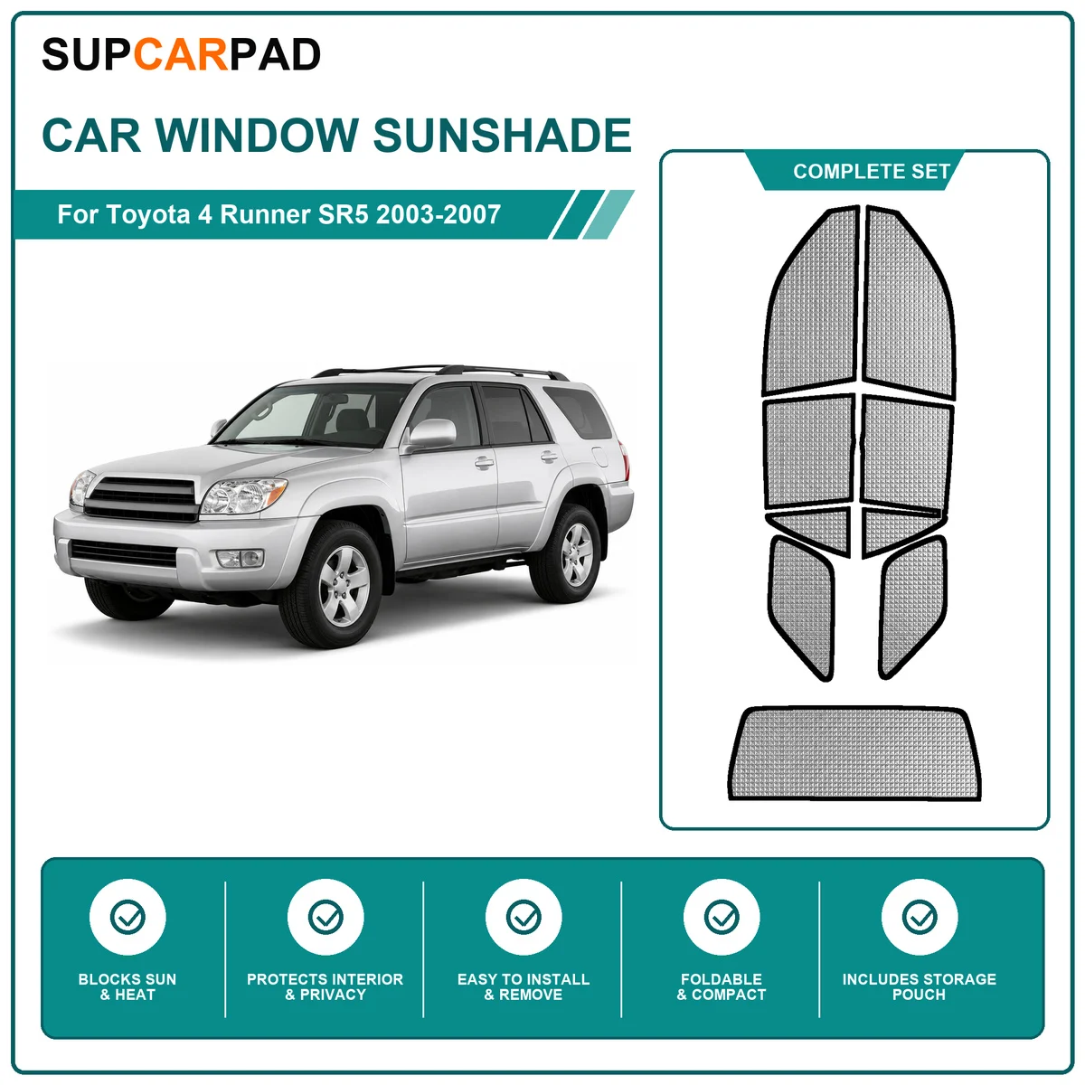 For Toyota 4 Runner SR5 2003-2007 Full Set Car Window Sunshades UV Block Privacy Heat Insulated Foldable Car Curtain