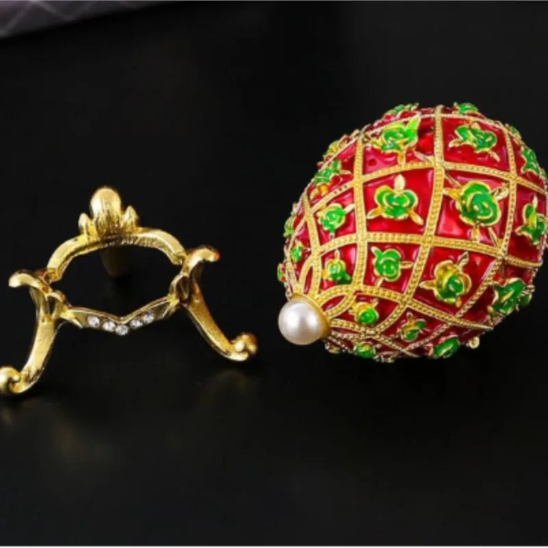 Light luxury Russian Rose Egg Trinket Box Painted Container Decorative Gift Ring Earrings Jewelry Storage Box Mini Desk Ornament