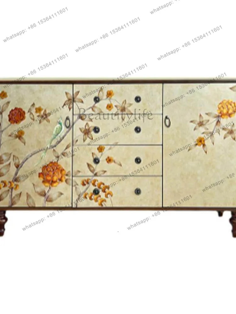 New Chinese-style living room solid wood storage cabinet entering the door facing the entrance decorative cabinet