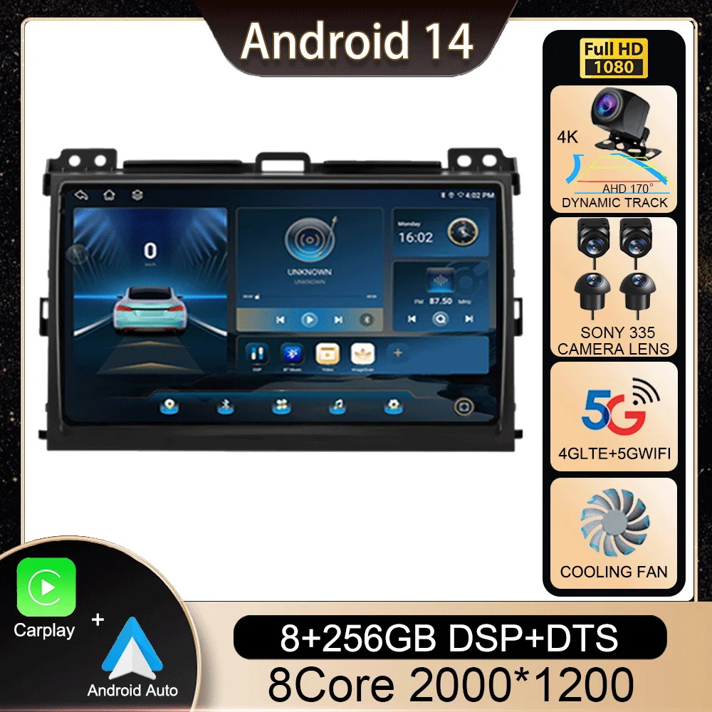 

For Toyota Land Cruiser Prado 120 Lexus GX470 Android Car Radio Multimedia Player Carplay GPS QLED Touch Screen Navigation