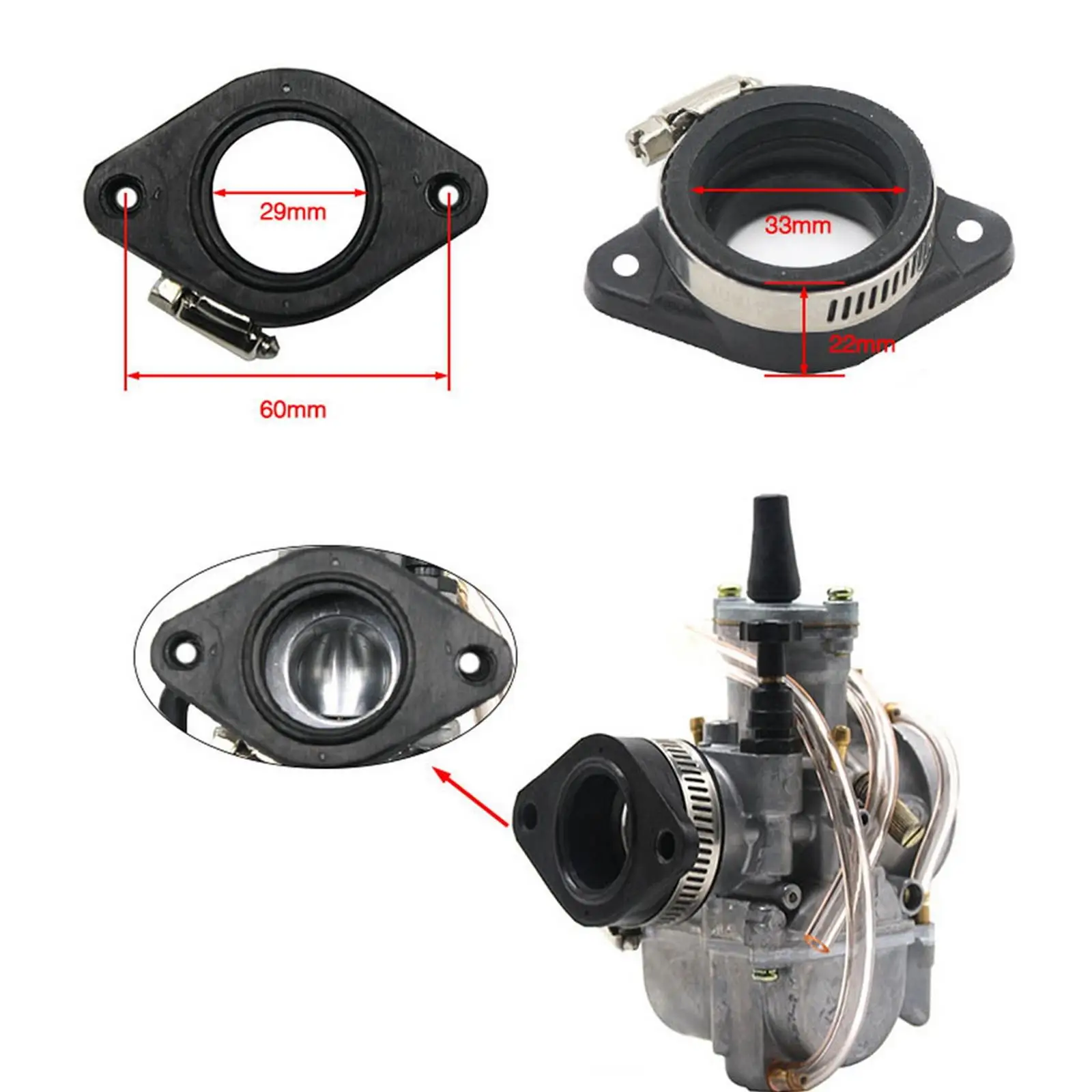 

Intake Manifold Boot Rubber Carb Converter Adapter 33-35mm Replacement for PWK 21 24 26 28 30mm Pit Dirt Bike UTV ATV