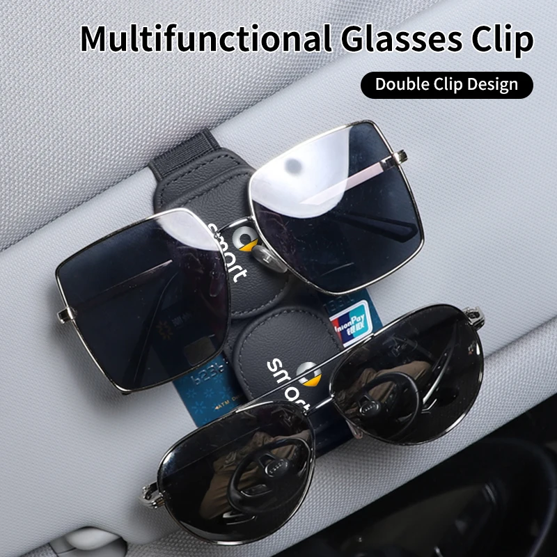 Magnetic Car Glasses Clip Leather Sun Visor Sunglasses Holder For Smart Fortwo 451 450 453 Forfour EQ Cabrio Crossblade ROADSTER