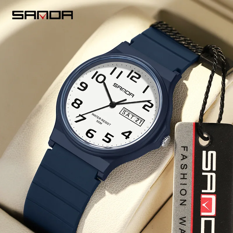 SANDA 9072 Minimalist Ladies Quartz Watch, Lightweight Simple Black Wristwatch, Waterproof with Calendar & Night Light image 2