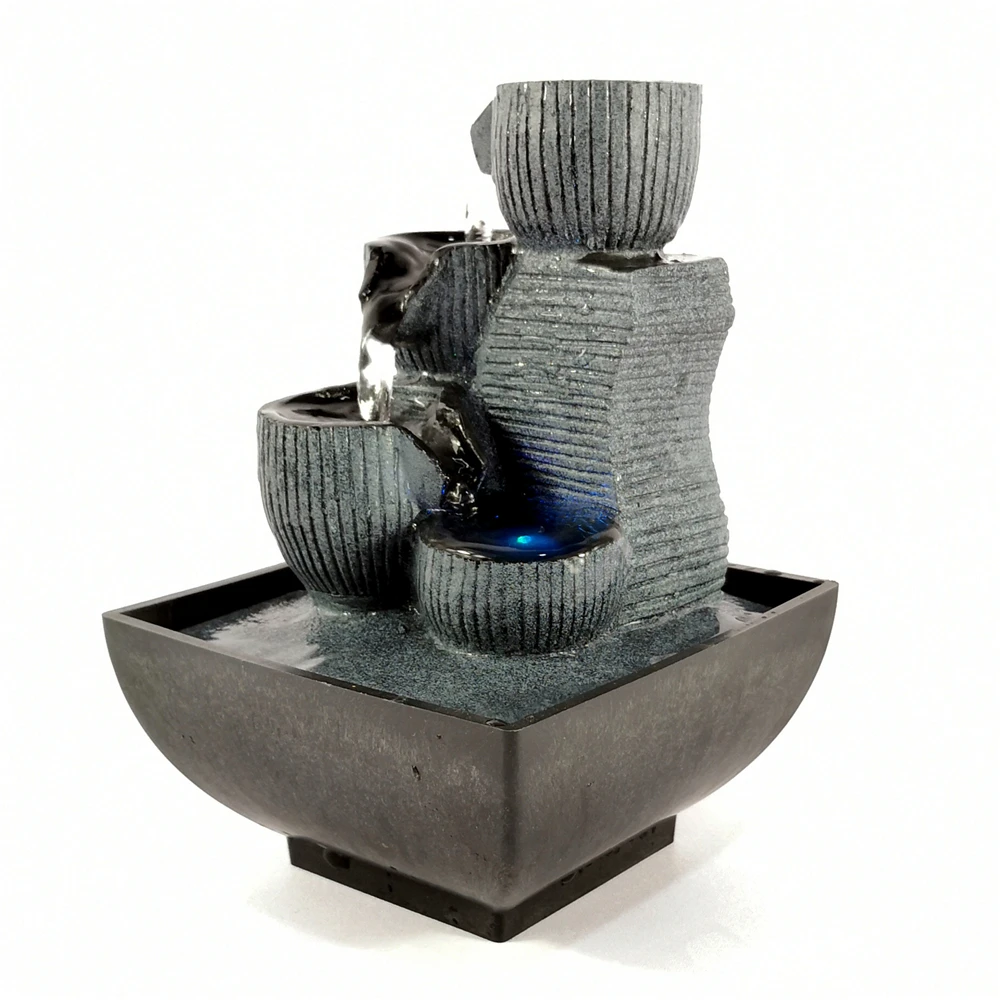 شركة الثروة الحلي منضدية نافورة داخلي صغير الجنينة سطح المكتب المتتالية شلال مع كرة دوارة LED للزينة