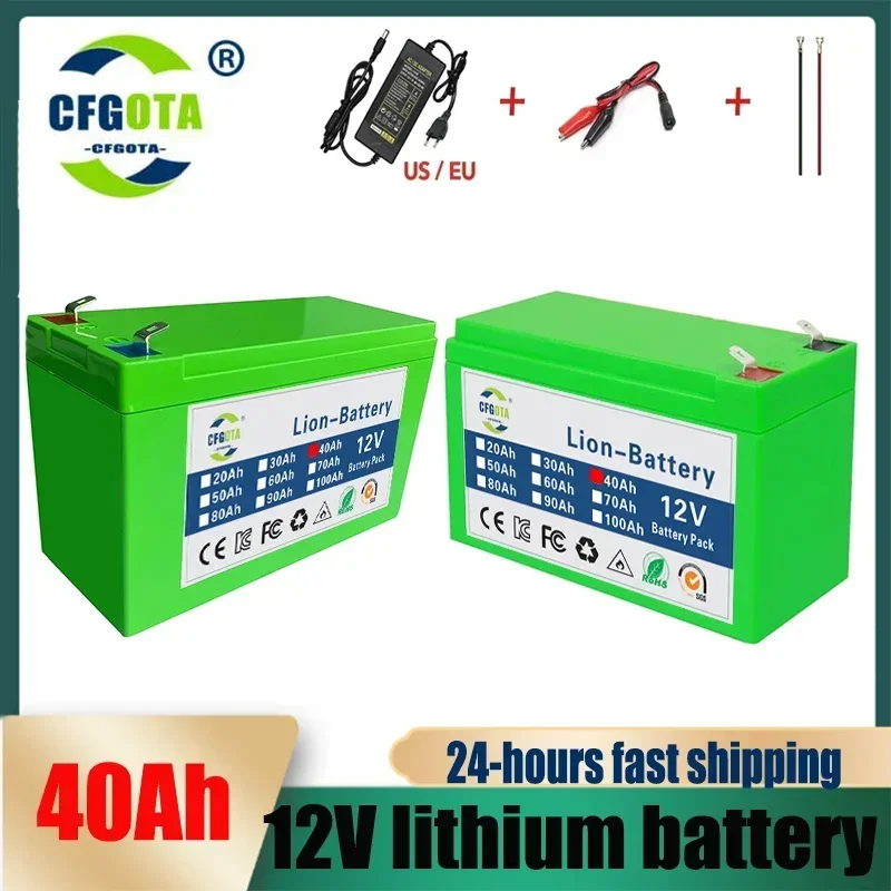 Upgraded 12v 40Ah 18650 Li Ion Battery Electric Vehicle Lithium Battery Pack 12V 40Ah Built-in BMS 80A High Current