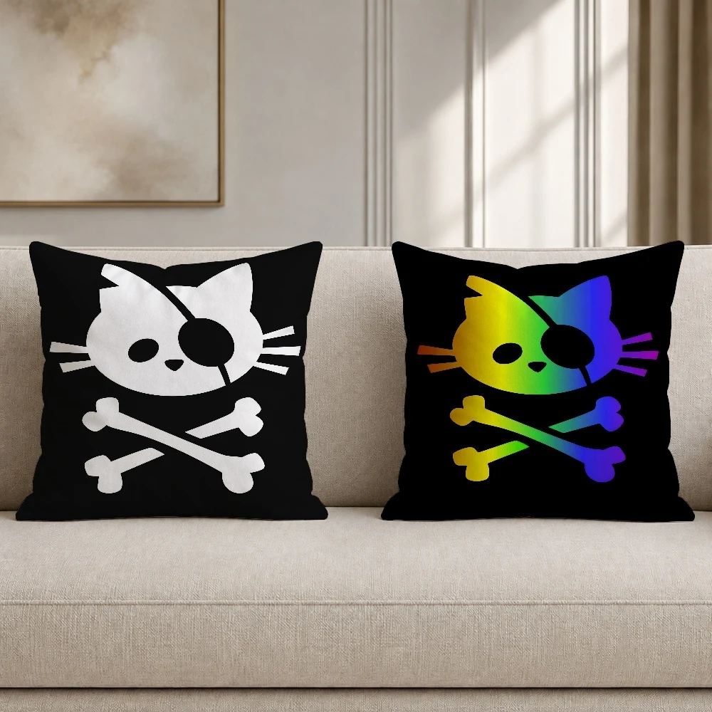 Pirate Cat Skull FlagPillow Case Plush Pillow Cases Home Decoration Pillow Cover for Sofa Bed Chair Living Room