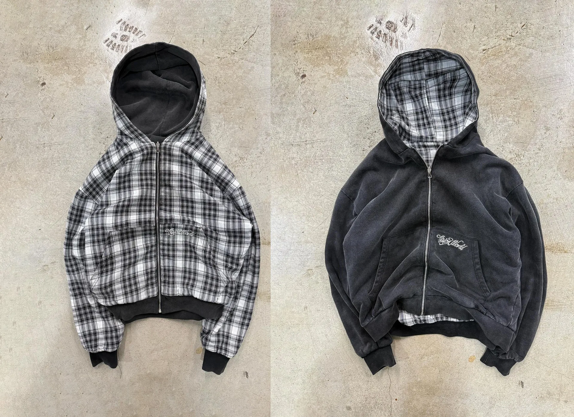 Y2K Wendbarer Karierter Zip-Up-Hoodie, Kurz Geschnitten, Langarm, Locker Sitzend, Streetwear-Sweatshirt – Detail 3