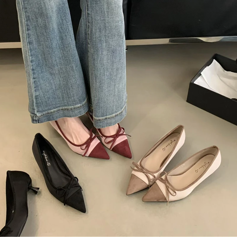 

SUOJIALUN Spring Brand Women Pumps Shoes Fashion Pointed Toe Shallow Slip On Boat Shoes Thin Med Heel Ladies Dress Single Shoes