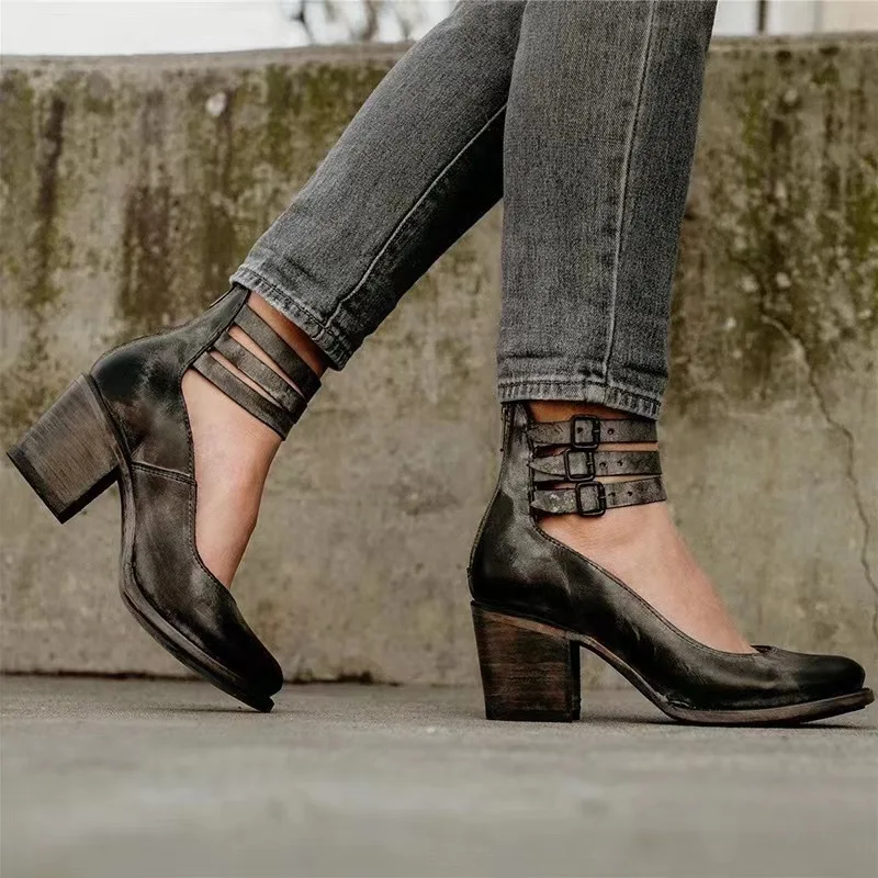 Branded Pumps Shallow Mouth 2025 Shoes Sandals Ladies Beige High Heels Fashion Latest African 12cm Block Straps Square heel Zip