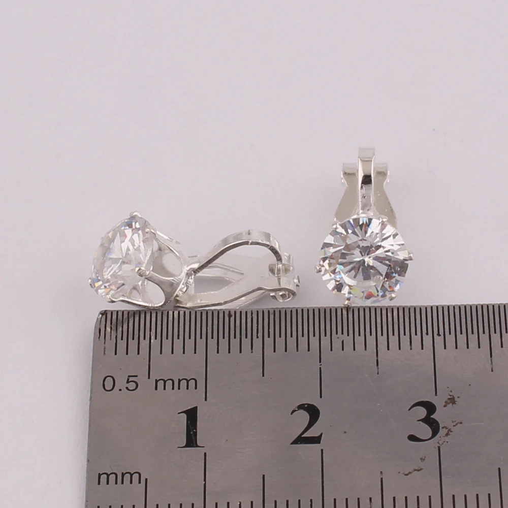 GRACE JUN Hot Sale Cubic Zircon Small Round Geometric Clip on Earrings for Girl Kid Party Charm Without Pierced Earring Ear Clip