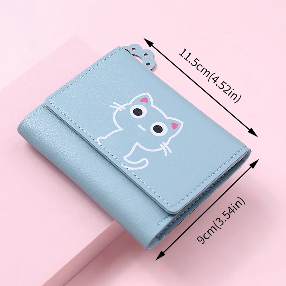 Women\'s Cute Cat Wallet Female Small Short PU Leather Purse Ladies Card Holder Money Bag Hasp Creative Fashion Wallet Girls Gift