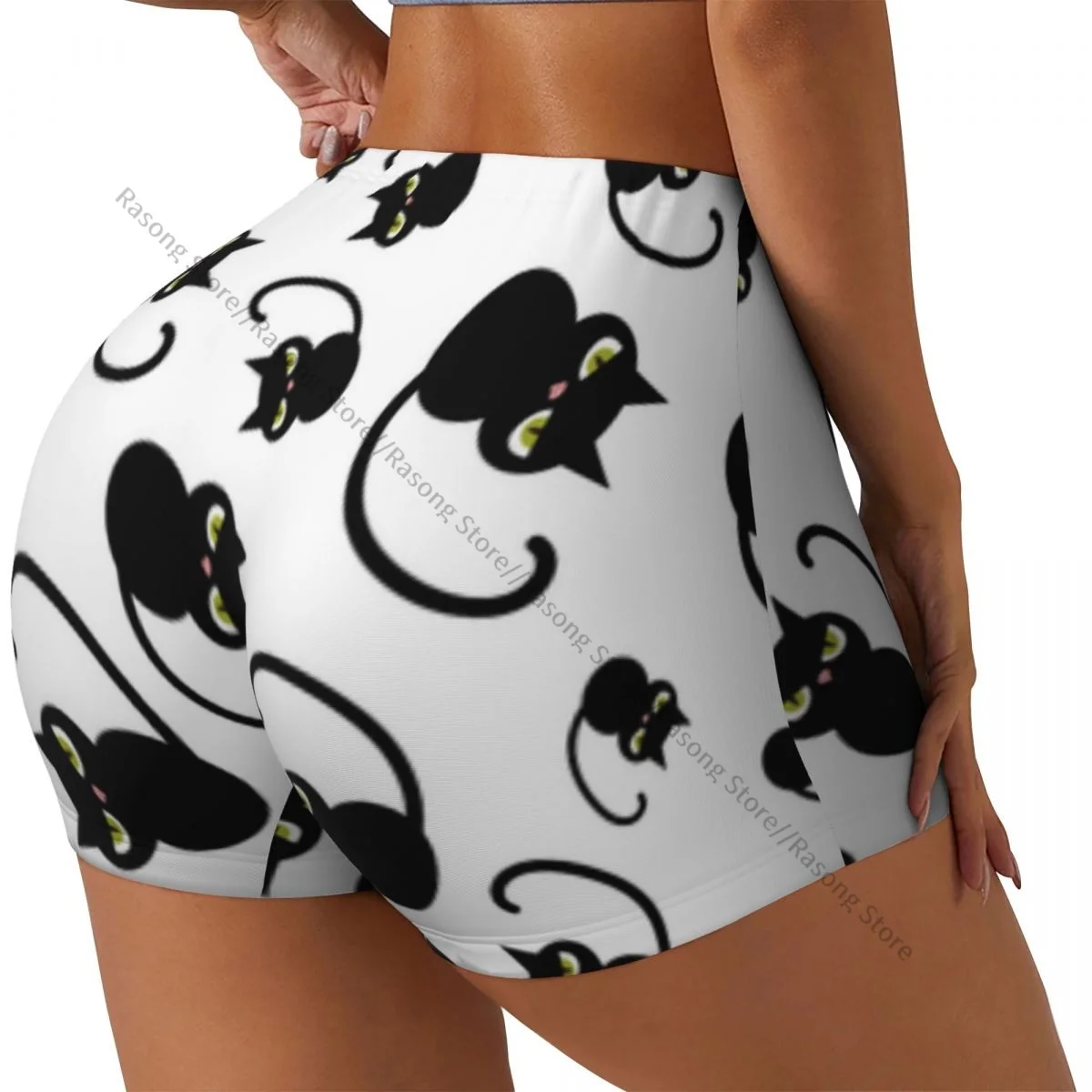 

Women Yoga Shorts Black Cats Characters Pattern Workout Shorts Fitness quick-dry Ladies Yoga Gym Running Short Pants Sportswear