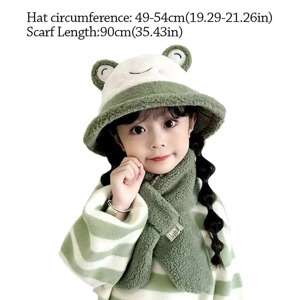 Cute Winter Scarf Hat Set Warm Polar Fleece Bucket Hat Windproof Coldproof Neck Warmer Children - view 6