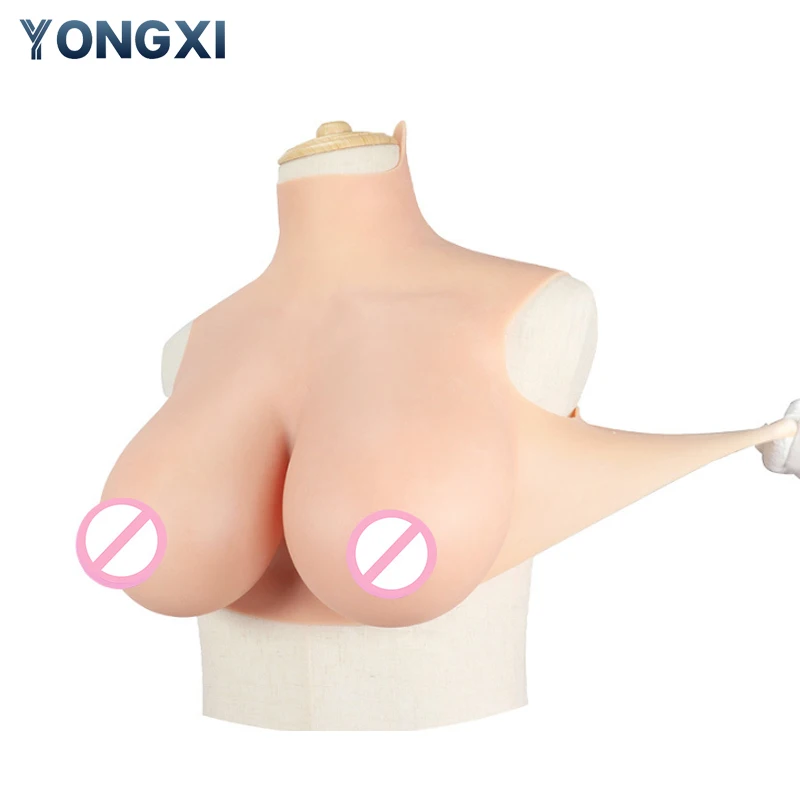 YONGXI 3d Women Silicone Body Close to The Ear Design Silicone Breasts Dress for The Sissy Costume Artificial Chest  D E Cup