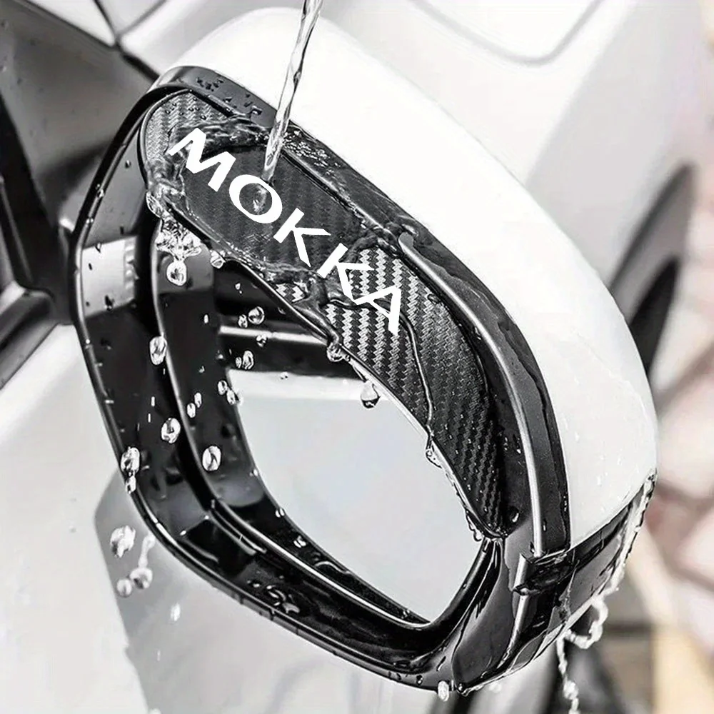 2 pçs espelho retrovisor do carro chuva sobrancelha viseira de fibra carbono retrovisor do carro lado neve sol viseira capa chuva para opel mokka