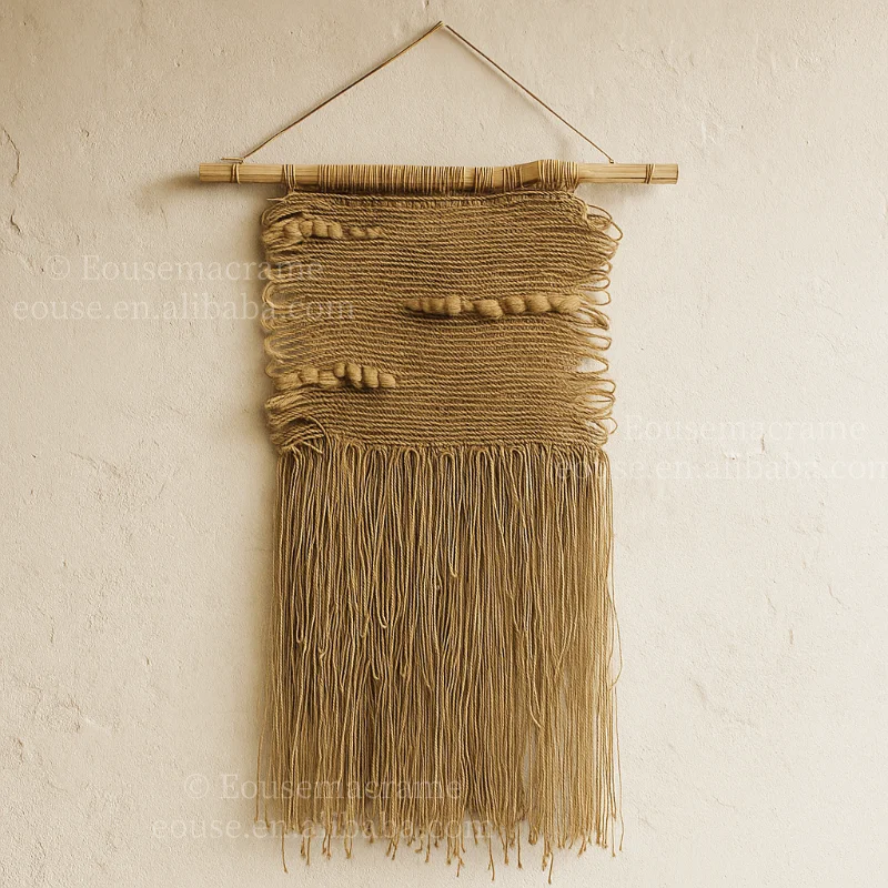

Rustic Handmade Macrame Wall Hanging Boho Woven Cotton Tapestry with Fringe for Living Room Bedroom Wall Decoration