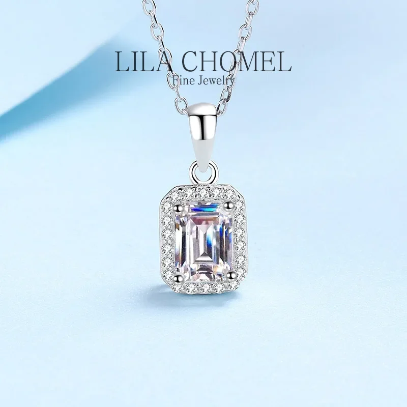 Fine jewelry 18K White Gold Necklaces Real Moissanite Diamond 1 CT luxury rectangle Pendants for Women daily wear classic style