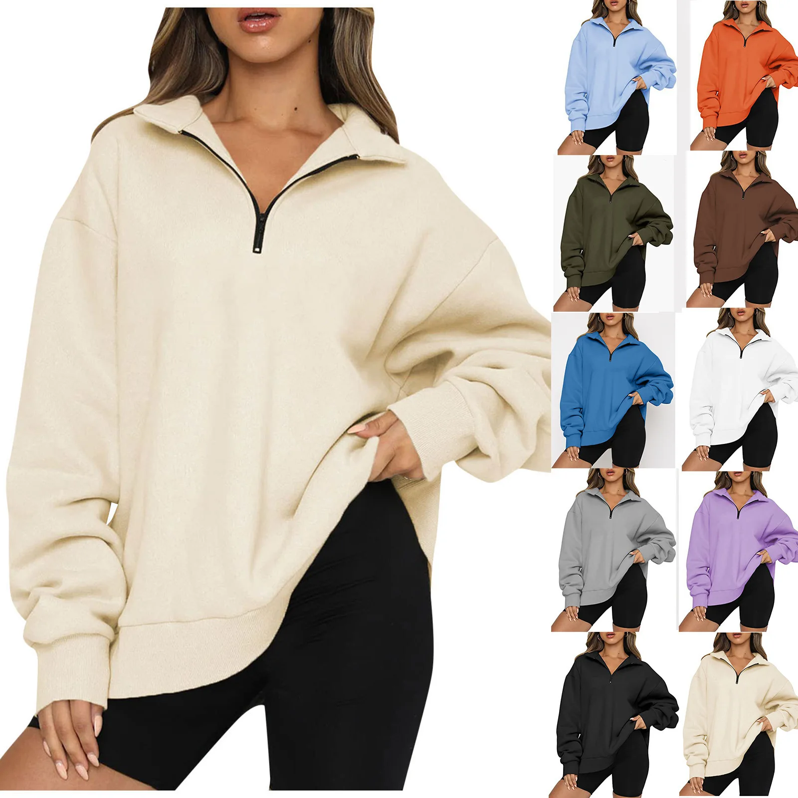 Hoodies women 2026 casual new hoodie fleece top loose solid color high collar sweatshirt lantern sleeve women's clothing